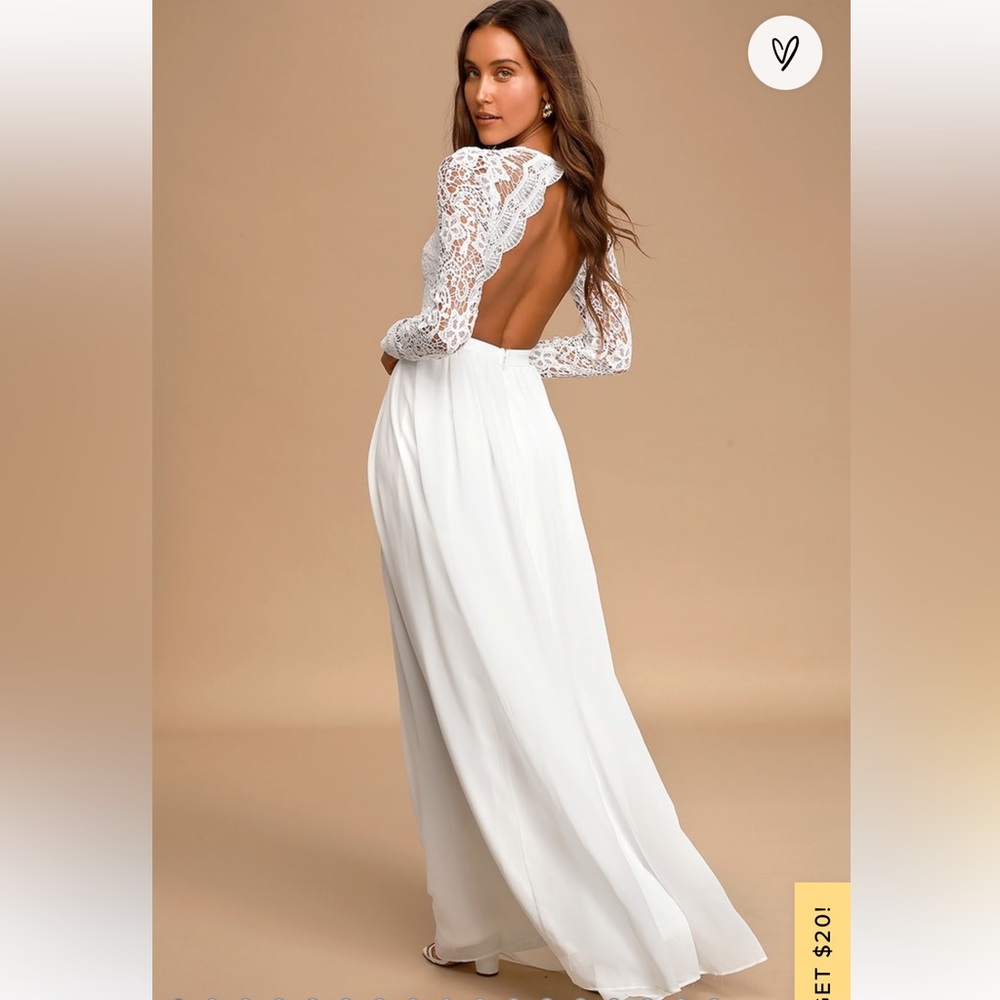 Lulus Awaken My Love White Long Sleeve Lace Maxi Dress XS